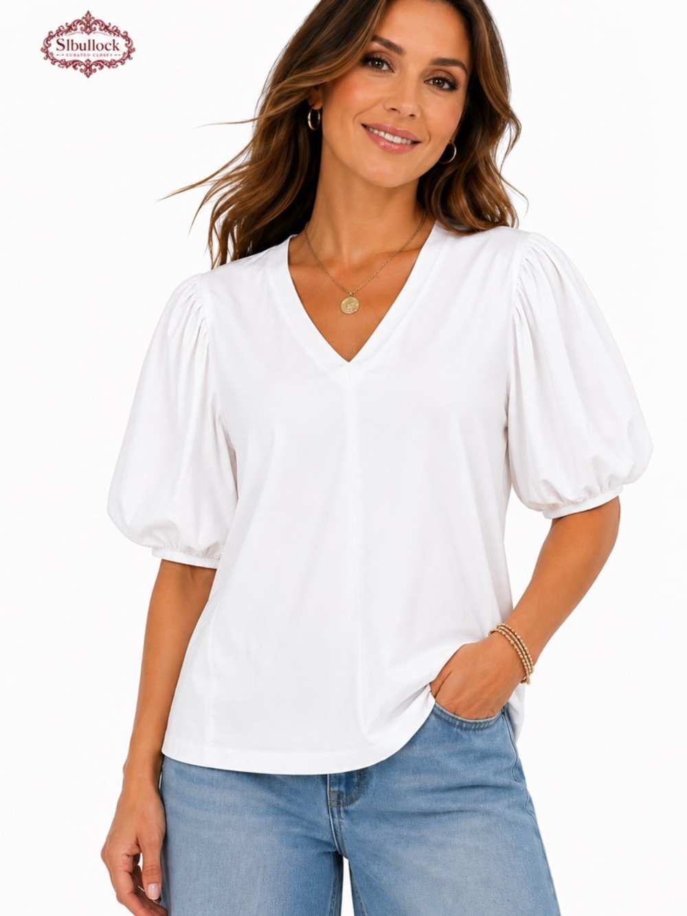 H2 Hinson Wu White Puff Sleeve Blouse NWT Size Medium Lined Sleeves Classic Chic